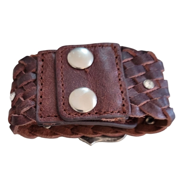 Brown Woven Belt with Silver Rose Bracelet - Picture 4 of 6
